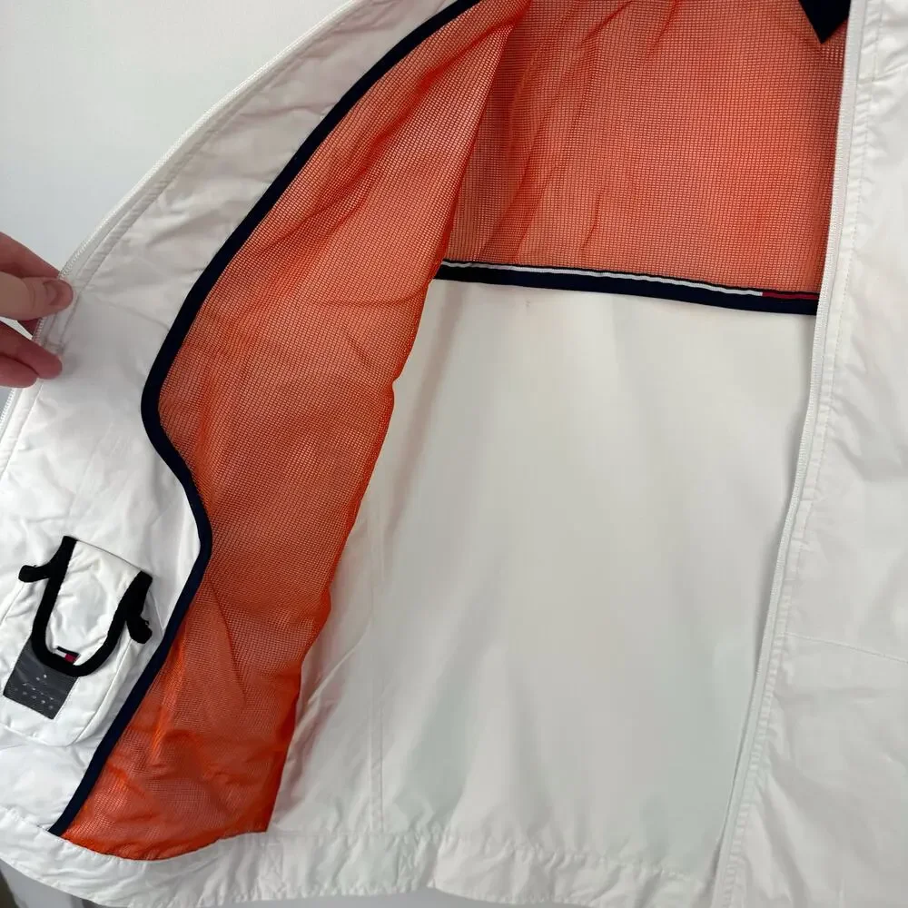 VTG‎ Tommy Hilfiger White Lightweight Performance Mesh Lined Jacket Men's Large